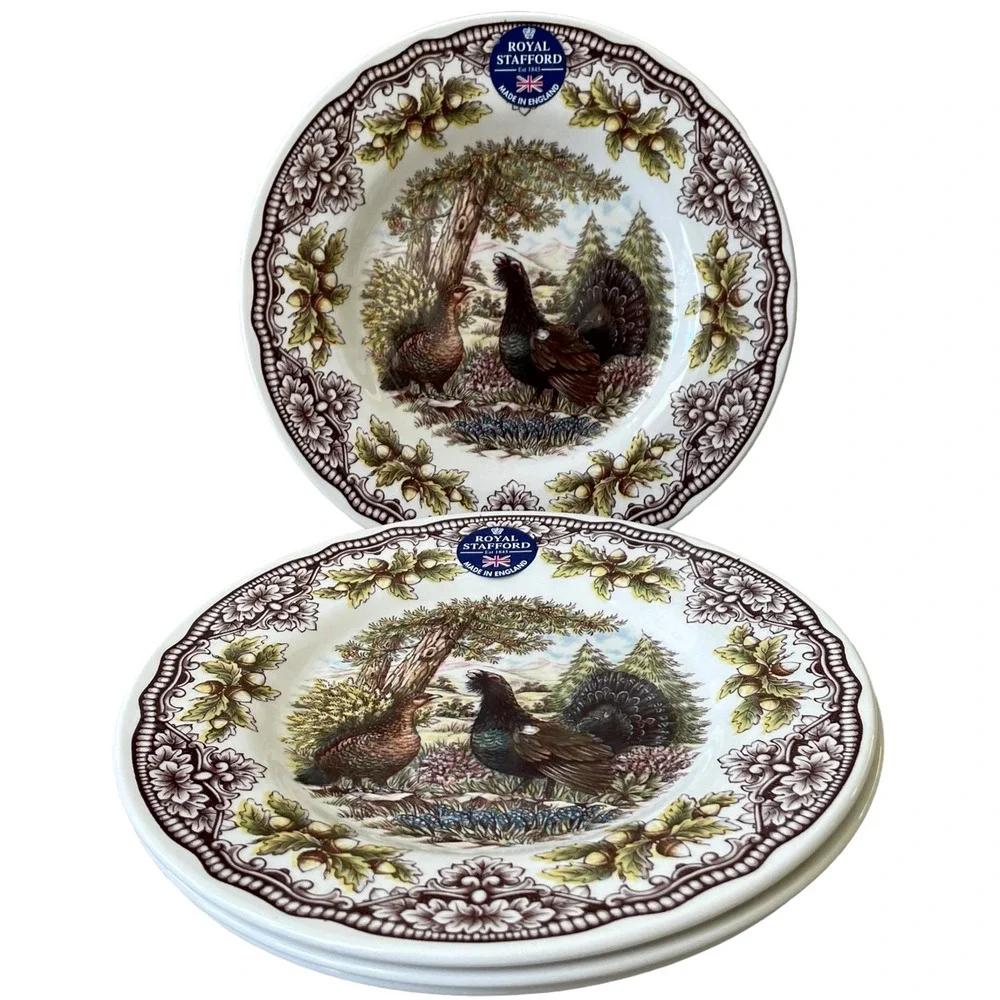 Royal Stafford Thanksgiving Capercaillie Dinner Plates 11in Porcelain Set of 4